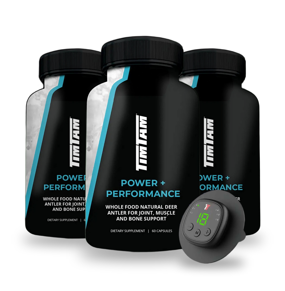 Three bottles of Power + Performance with a free Pulse Massager GO