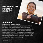 a woman and text about focus and energy boosters.