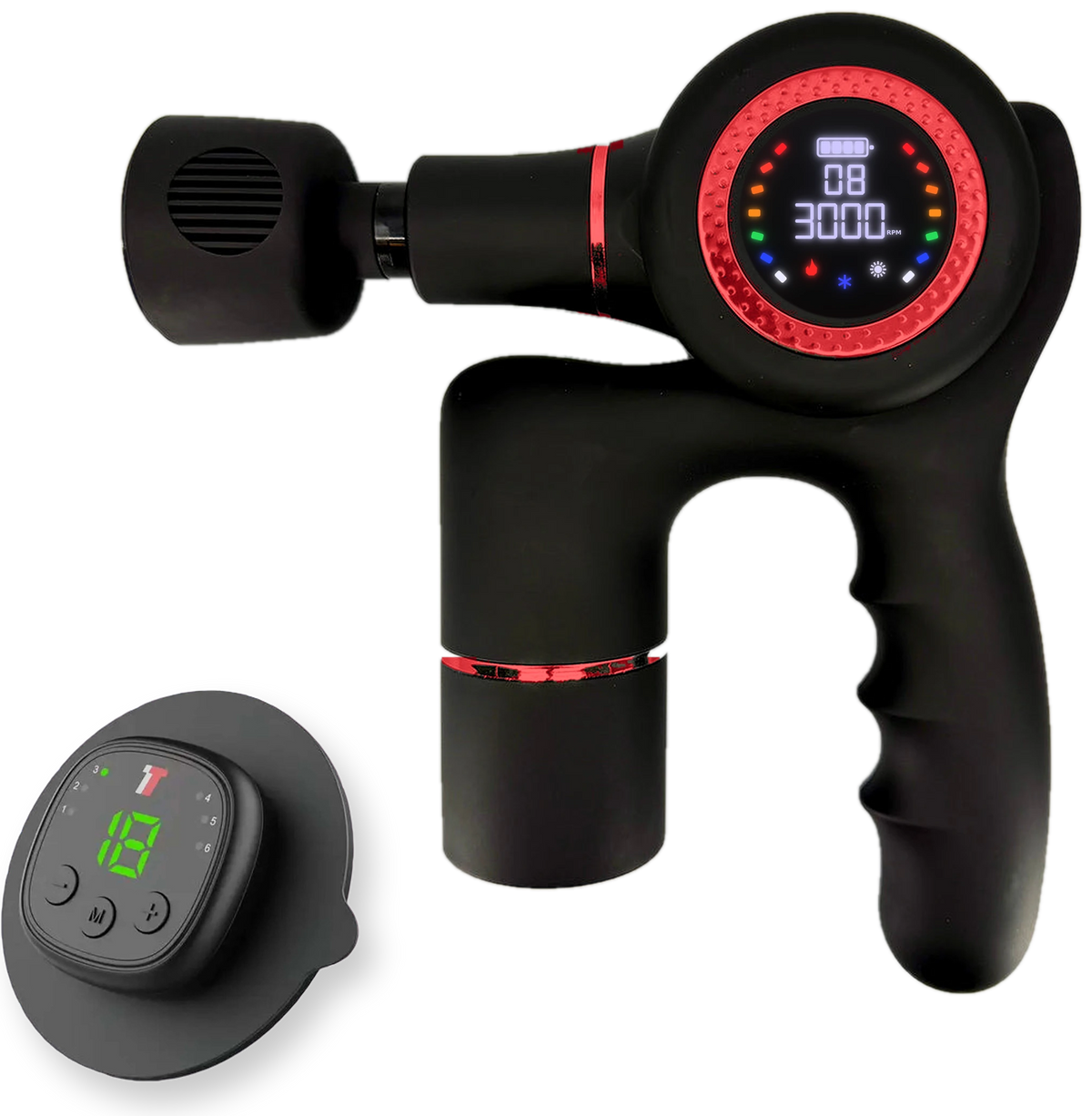 TimTam PowerMassager PRO with red trim and illuminated RPM display