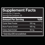 Supplement facts label with ingredients and amounts per serving