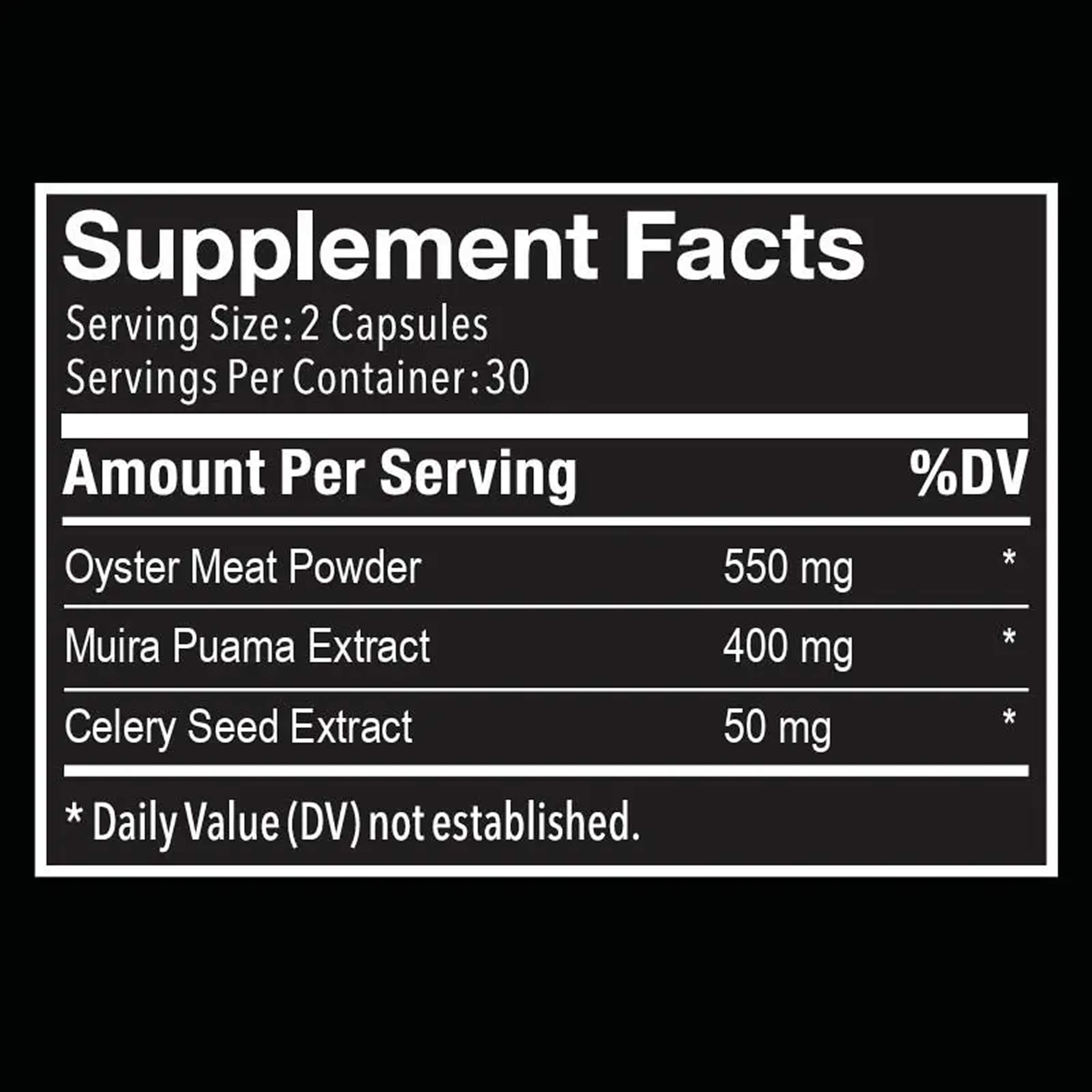 Supplement facts label with ingredients and amounts per serving