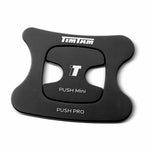 A black precision machined aluminum 2-Part soft tissue recovery tool with the TimTam logo and 'Push Pro' and 'Push Mini' text on it.