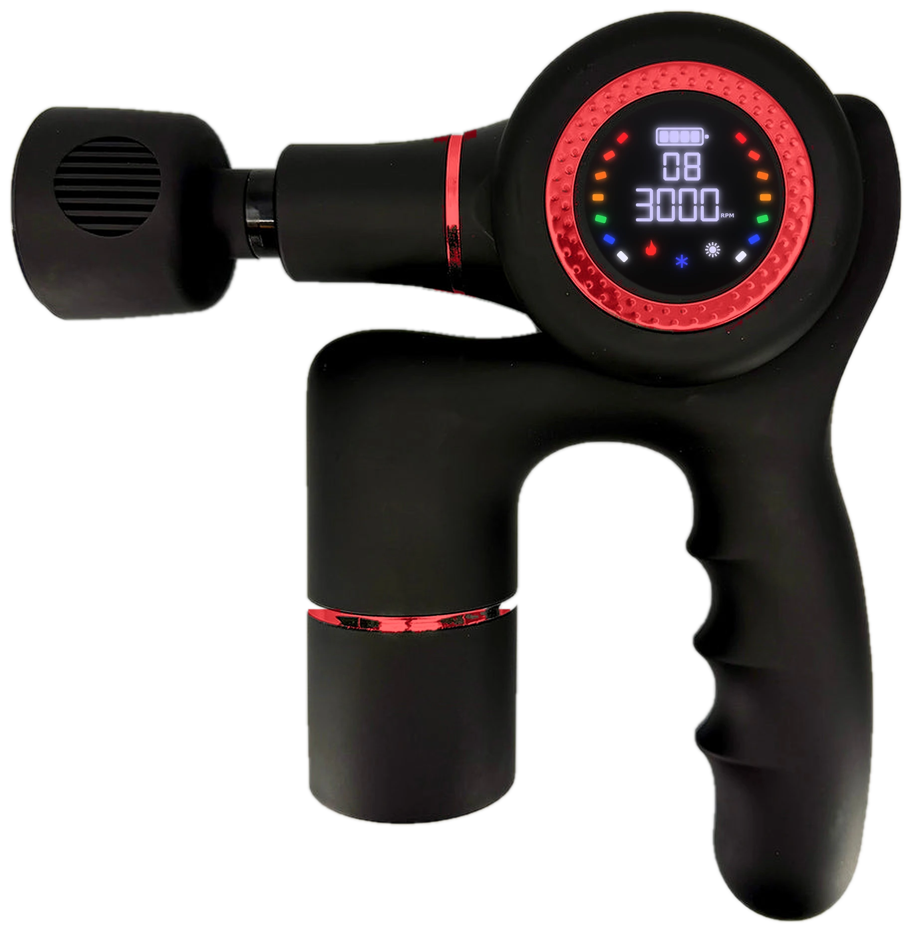 TimTam PowerMassager PRO with red trim and illuminated RPM display